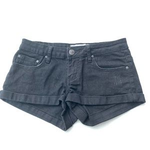 Black cuffed denim shorts